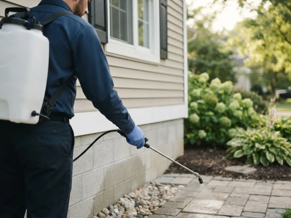Pest control technician inspecting a home in Avon, IL